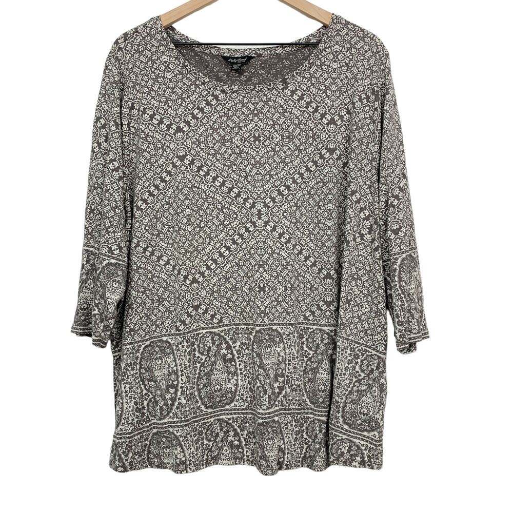 Lucky Brand Top Size 3X Cotton Modal Paisley Floral Boat Neck 3/4 Sleeve Modal